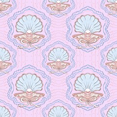 Seashell Pattern Vintage Ocean Design, Nautical Beach Seamless Background, Coastal Summer Illustration