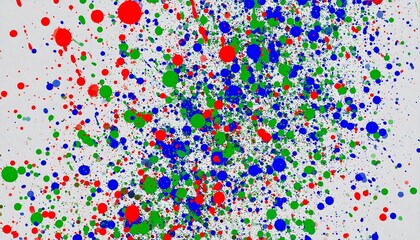 A vibrant, dynamic design featuring multicolored paint splatters across a light background.