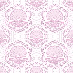 Seashell Pattern Vintage Ocean Design, Nautical Beach Seamless Background, Coastal Summer Illustration