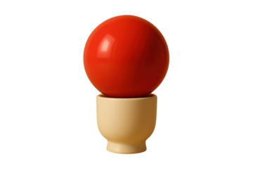 Red and white egg shaped object sits on a white surface. 3d isolated illustration on transparent background