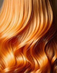 Vibrant, Flowing Auburn Hair A Close-Up View of Luxurious, Shiny Strands in Sunlight