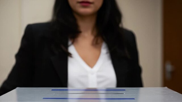 A Woman Engaging in the Voting Process, Casting Her Ballot with Confidence and Commitment to Democratic Participation