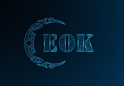 Low poly letter logo EOK design. EOK letter logo low poly vector design on blue color gradient background. EOK logo low poly design