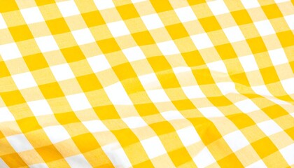 Yellow and white checkered fabric with soft folds and wrinkles