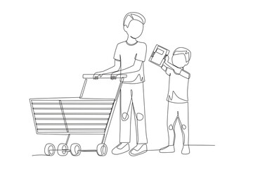 Buying fresh school supplies concept one-line drawing