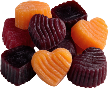 Assorted colorful gummy candies isolated on transparent background