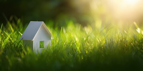 The House Model in Sunlit Grass Symbolizing Ecofriendly Homeownership and Sustainable Living Dreams