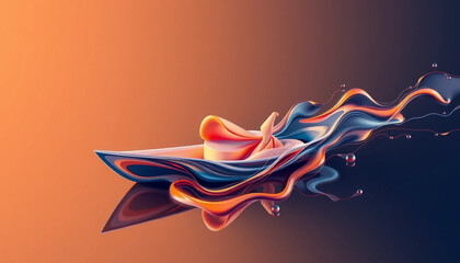 Abstract Boat Design with Colorful Waves and Creative Flowing Shapes