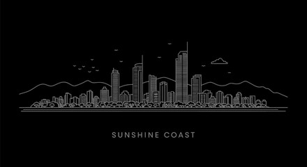 Fototapeta premium Sunshine Coast Australia Skyline Line Art.