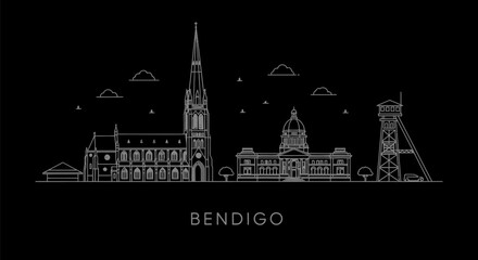 Obraz premium Bendigo Australia Skyline Outline with Minimalist.
