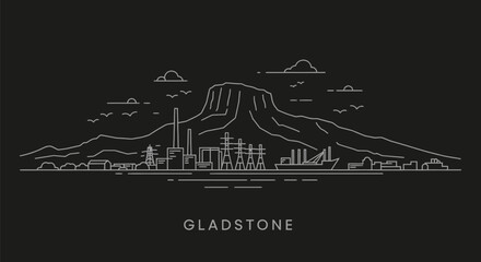 Obraz premium Gladstone City Line Art with Australia, and Industry.