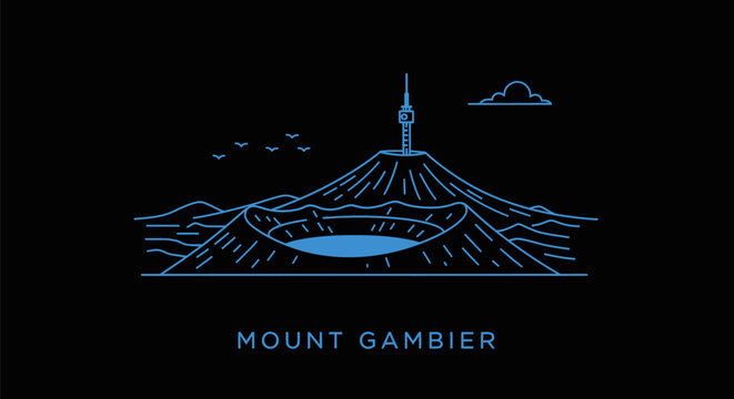 Mount Gambier Crater Lake with Minimalist Line Art.