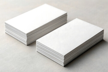 Two stacks of blank white business cards, perfect for showcasing your brand and contact information on a clean background