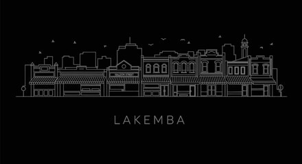 Fototapeta premium Lakemba Skyline with Minimalist Outline, and Black Background.