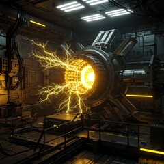 Futuristic Time Portal with Golden Energy Vortex in Advanced Scientific Laboratory