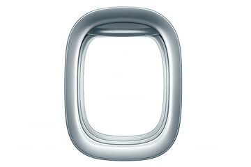 Obraz na płótnie Canvas Shiny metallic airplane window frame with transparent background, perfect for travel and aviation-themed composites