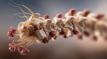 Detailed Illustration of Human Spine Anatomy with Nerve Roots