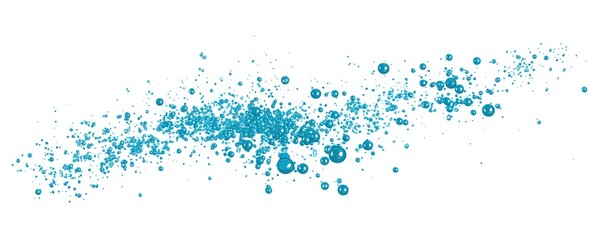 Fototapeta premium Turquoise splatter a dense spray of small & large dots, fading at edges, on white. Looks like a paint splash or abstract design element