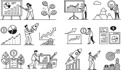 “Business Growth and Development Vector Icon Bundle – Flat Line and Minimal Icons for Startup Strategy, Financial Analytics, Marketing, Sales, Corporate Planning, Digital Innovation, Entrepreneurship,