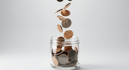 Series of coins falling in slow motion into a transparent jar, symbolizing consistent investing