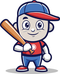 Cartoon baseball player with a bat isolated on white background, ready to play a game