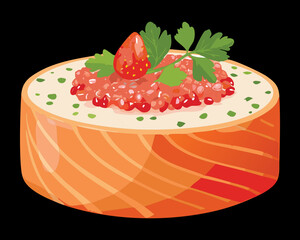 Raw Salmon Tartare with Strawberry and Avocado, Delicately Plated and Ready for a Refined Appetizer - Vector Illustration