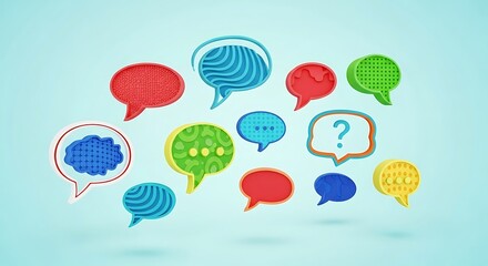 Colorful speech bubbles in a variety of designs.