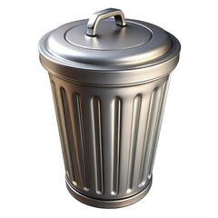 Classic silver galvanized metal trash can with lid a timeless waste receptacle white background