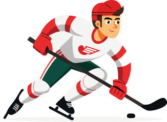 Fototapeta premium Cartoon illustration of a hockey player skating with a puck isolated on white background