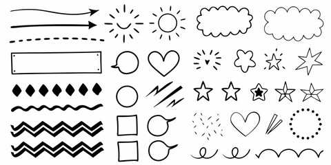 Hand Drawn Doodle Elements Collection With Arrows Stars Clouds And Hearts sketch