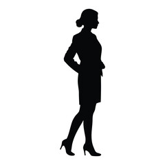 Fototapeta premium Business Woman Standing Silhouette, Vector, Illustration, Outline, Line Art, Icon, White Background.