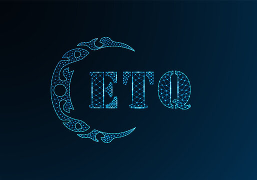 Low poly letter logo ETQ design. ETQ letter logo low poly vector design on blue color gradient background. ETQ logo low poly design