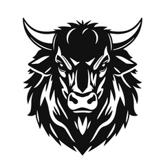 Bull head logo, strong animal emblem, angry bull face, horned beast icon, vector illustration	