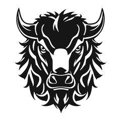 Bull head logo, strong animal emblem, angry bull face, horned beast icon, vector illustration	