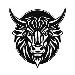 Bull head logo, strong animal emblem, angry bull face, horned beast icon, vector illustration	