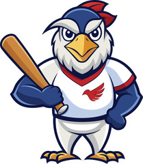 A baseball mascot is holding a bat isolated on white background, ready to cheer on the team and entertain the fans
