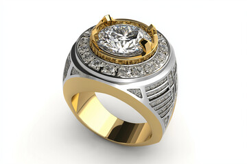 3D championship ring with diamond, isolated on white background