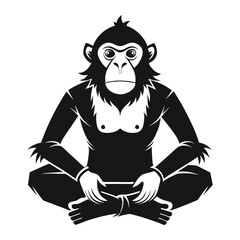 Zen Startup Ape Silhouette Sitting Cross-Legged Calmly, Meditation, Mindfulness, Business Focus, Productivity, Innovation, Relaxation, Entrepreneurial Peace Vector Design