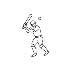 Line art illustration of a cricket batter hitting a ball with bat Silhouette vector