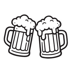  Clinking Beer Mugs Silhouette Vector Illustration Toasting Glasses with Foam for Celebration, Cheers, Oktoberfest Party, Pub and Drink Theme Graphic Design Element.