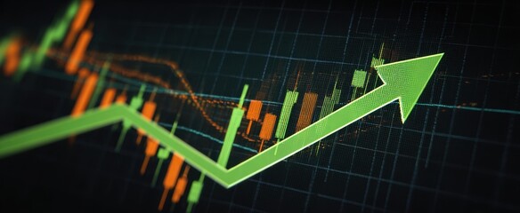 The Green Upward Arrow Indicating Financial Growth on a Digital Stock Market Chart