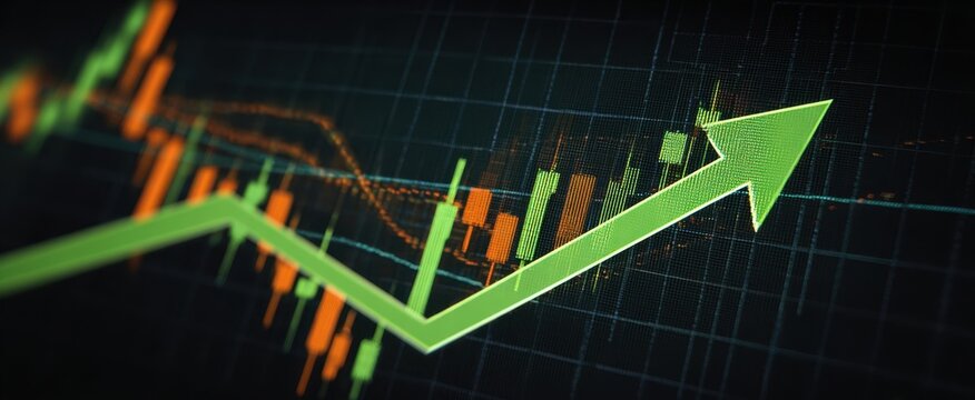 The Green Upward Arrow Indicating Financial Growth on a Digital Stock Market Chart