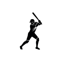 Black and white vector graphic of a baseball player at bat position Silhouette vector