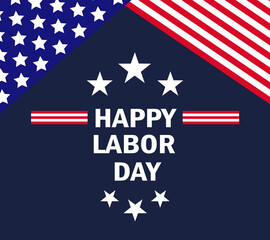 Happy Labor Day background banner greeting card template - Waving American flag, featuring a Happy Labor Day message.
