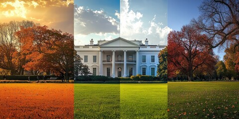 Timelapse-style composition of the White House across all four seasons Stock photo