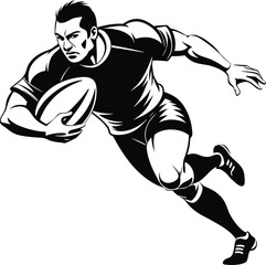 Rugby player running with the ball isolated on white background, a dynamic and intense action shot