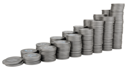 Concept of digital coin stacks forming a staircase upward, symbolizing DCA progress