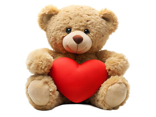 Fototapeta premium Cute Teddy Bear Holding Red Heart on Transparent Background