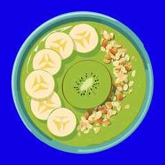 A Bowl of Guava Smoothie Topped with Sliced Kiwi and Bananas, a Fresh and Colorful Healthy Meal - Vector Illustration