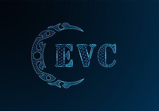 Low poly letter logo EVC design. EVC letter logo low poly vector design on blue color gradient background. EVC logo low poly design
